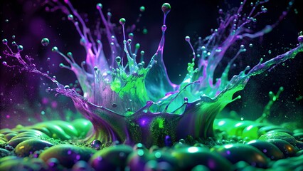 Neon liquid splash in dark background.