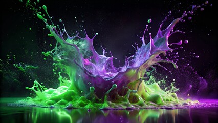 Neon liquid splash in dark background.
