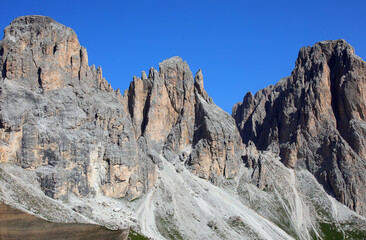 view of the dolomite with sasso lungo mountain group and CINQUE DITA peaks on the italian alps