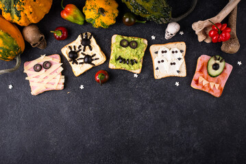 Halloween food for children, monsters toasts