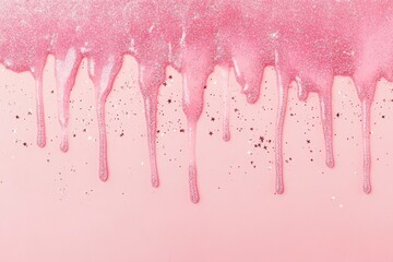Pink glitter drip texture with stars on pastel background