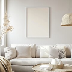 A serene living room highlighting a minimalist beige sofa, warm lighting, and delicate decor for an inviting atmosphere.