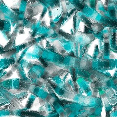 Bright long dark green, dark aquamarine, dark turquoise and aqua green liquid brush strokes with reflection. Multicellular organism imitation. Candy imitation. Seamless hand drawn pattern