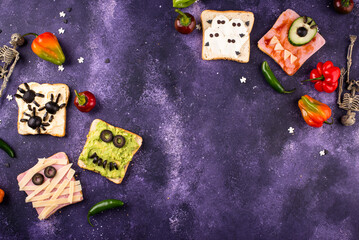 Halloween food for children, monsters toasts