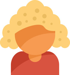 Female avatar icon depicting a person with blond curly hair wearing a red shirt