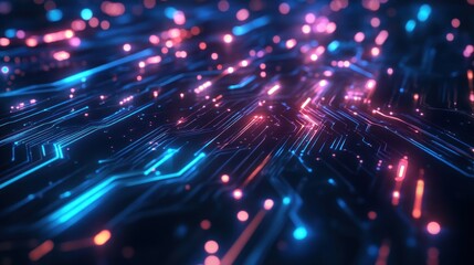 Obraz premium Abstract Circuit Board with Neon Lights