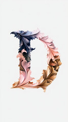 A stylized letter D made of swirled, colorful patterns, resembling leaves and flowers.