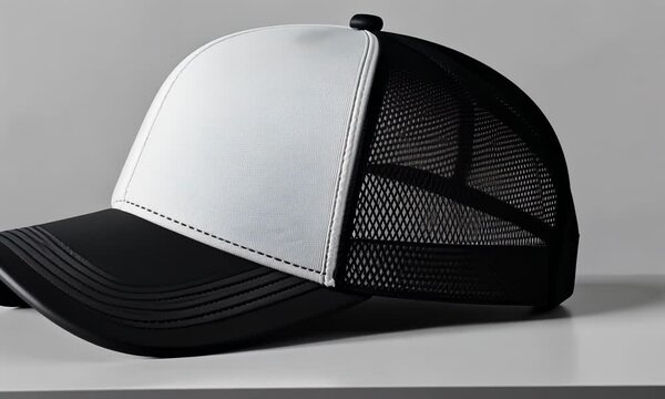 Blank black and white trucker hat mockup, front view Video