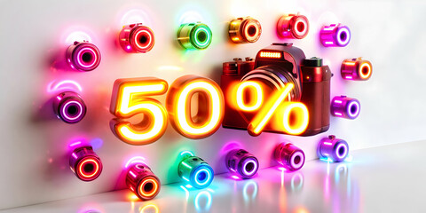 Obraz premium 3D Glossy Background with Floating Glowing Discount Code Icons for Cyber Monday Sale Promotions - Vibrant Camera Focus Visuals