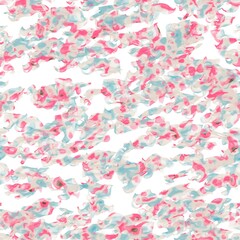Multicolored random flying brush strokes. Veil or fish net imitation. Rosy pink, cyan opaque, light grey and dark taupe colors on the white background. Seamless hand drawn pattern