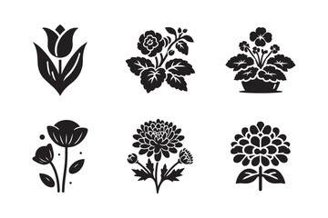 Flower Icon Set Silhouette Vector Illustration