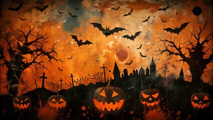 Grunge Halloween texture, distressed black and orange surface