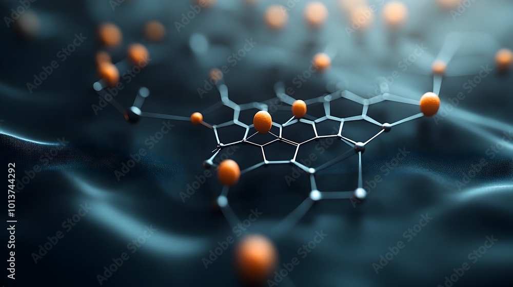 Poster detailed 3d rendered of the atomic structure of graphene a carbon based material with a hexagonal la