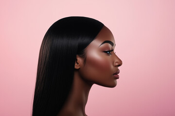 Naklejka premium Elegant Profile Portrait on Soft Pink
