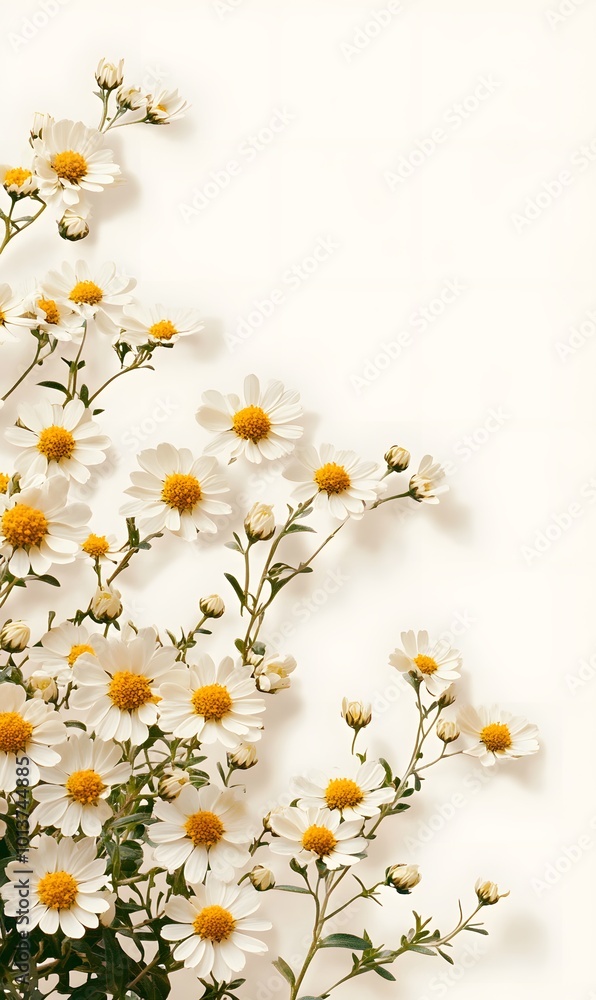 Poster 1. **floral health boost:** create an image showcasing a cluster of feverfew flowers on the left sid