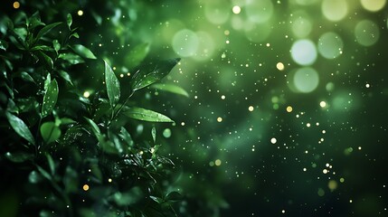 Green tree Bokeh Lights on Background. Party, Holiday, Festival.