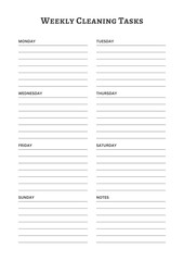 Weekly Cleaning Tasks Planner,
