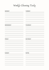 Weekly Cleaning Tasks Planner,