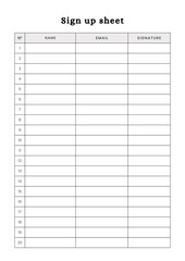White Minimalist Sign Up Sheet ,