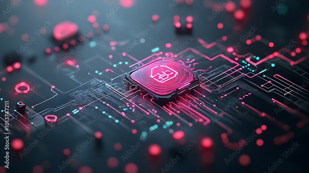 Poster pulsating digital backdrop with dynamic data streams glowing neon lit geometric shapes and futuristi