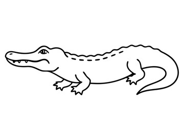 Realistic Vector Illustration Featuring a Full Body Outline of a Crocodile Reclining
