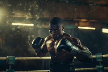 Dynamic Boxing Portrait in Ring Lighting