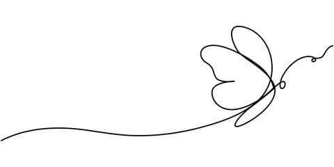 Butterfly in One continuous line drawing, Butterfly in One continuous line drawing. Beautiful flying moth for wellbeing beauty or spa salon logo and divider concept in simple linear style. Editable