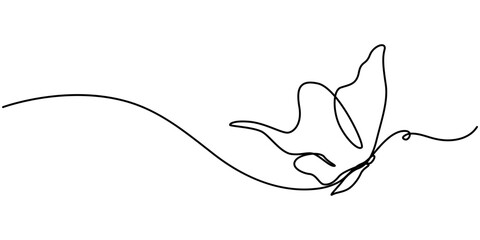 Butterfly in One continuous line drawing, Butterfly in One continuous line drawing. Beautiful flying moth for wellbeing beauty or spa salon logo and divider concept in simple linear style. Editable