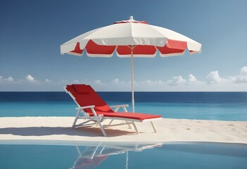 A white beach umbrella and lounge chair floating in a calm