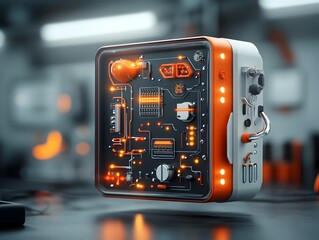 Naklejka premium Detailed 3D visualization of a futuristic bioinformatics system blending organic and technological elements