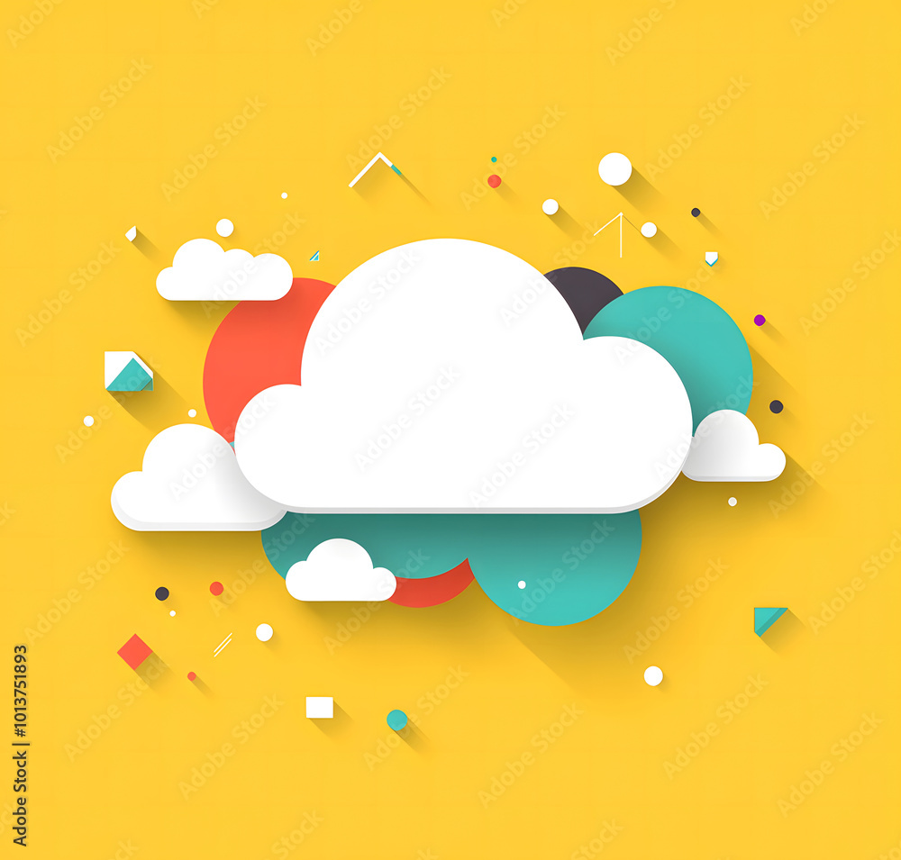 Poster thought bubble icon with a yellow background design, in a flat design style with simple shapes and c