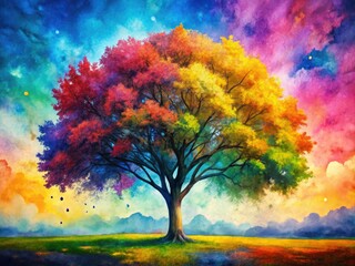 Immerse your designs in a calming watercolor tree background, ideal for nature-inspired art projects, enhancing creativity with serene and vibrant natural beauty.