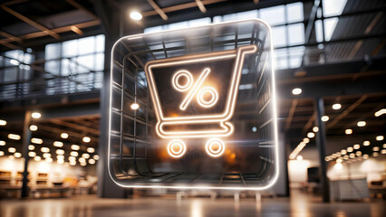 Obraz premium Floating Glowing Discount Code Icon for Cyber Monday - Perfect for E-commerce Banners & Infographics, Representing Online Shopping Deals in a Modern Design