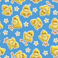 Cute little Easter chicks. Inflated Puffy pattern. Seamless Tileable Pattern. Endless texture for wallpaper, packaging, wrapping paper and etc.