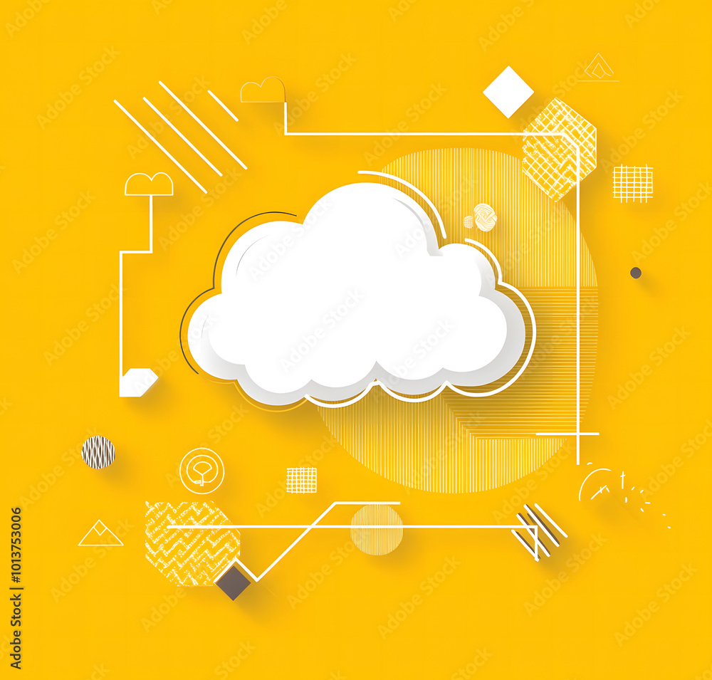 Poster thought bubble icon with a yellow background design, in a flat design style with simple shapes and c