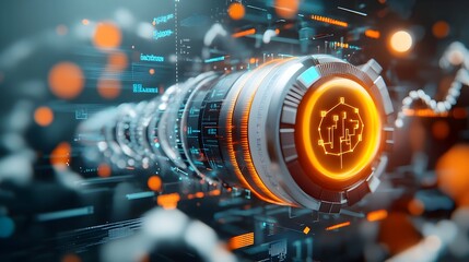 Cutting edge Biotechnology Concept Integrating Blockchain and DNA based Data Storage A Sleek and Futuristic 3D Model Showcasing Anatomical Precision Metallic Textures and Luminescent Accents