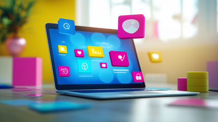 Social Media Apps Displayed on Laptop Screen in Modern Workspace