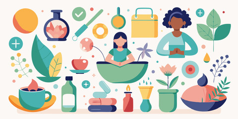 Wellness Activities Set: Meditation, Aromatherapy, Soothing Bath Elements
