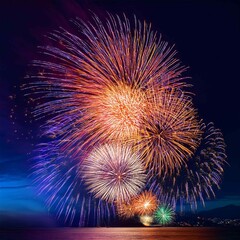 Colorful New Year Fireworks in the Evening Sky