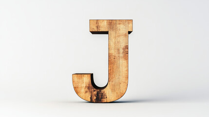 Wooden letter J isolated on white background.