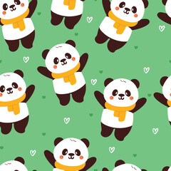 seamless pattern cartoon panda wearing yellow scarf. cute animal wallpaper for textile, gift wrap paper