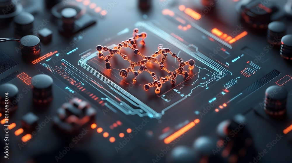 Aufkleber blockchain powered dna data storage concept with intricate futuristic molecular structures glowing d