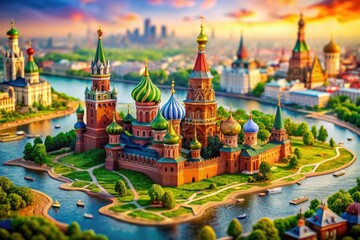 Obraz premium Moscow Russia Highlighted on World Map with Geographical Features and Surrounding Countries Illustrated