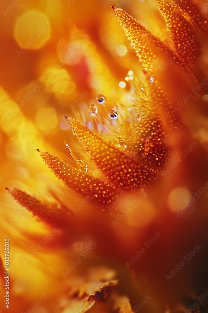 Poster tiny yellow crab hiding in an orange flower with bokeh effect
