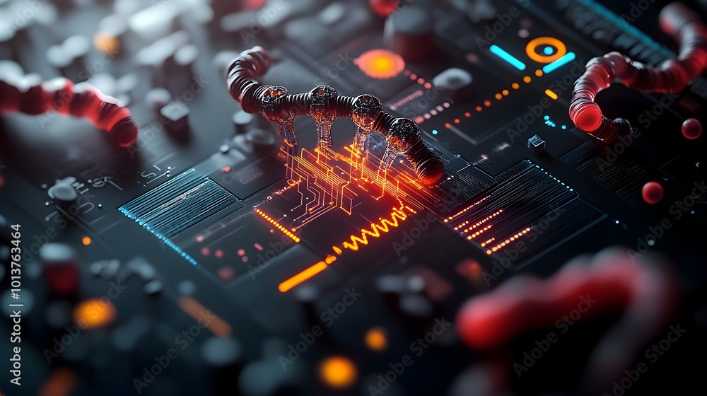 Poster blockchain powered dna data storage futuristic 3d molecular structures and luminous digital networks