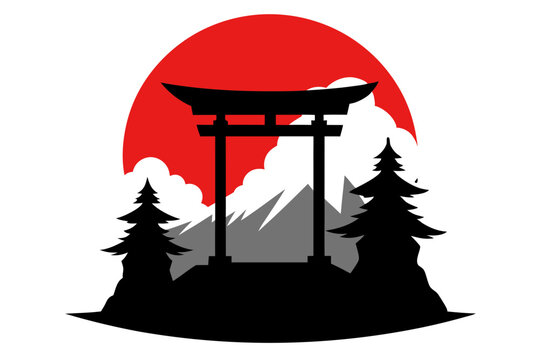 recommend clip art: Japanese shinto torii gate entrance | vector silhouette illustration on white background