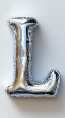 A silver balloon letter L, perfect for celebrations and party decorations.