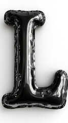 Shiny black balloon letter L isolated on white background.