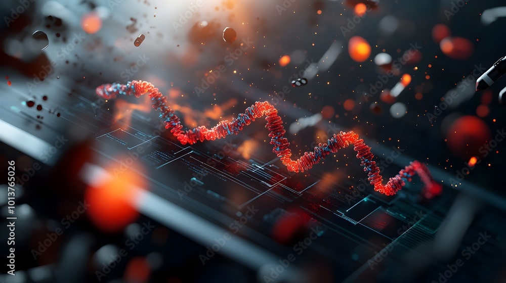Poster futuristic 3d visualization depicting the intersection of blockchain technology data storage using d