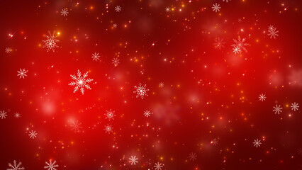 red christmas background with snowflakes and golden shiny stars, christmas and new year holiday wallpaper